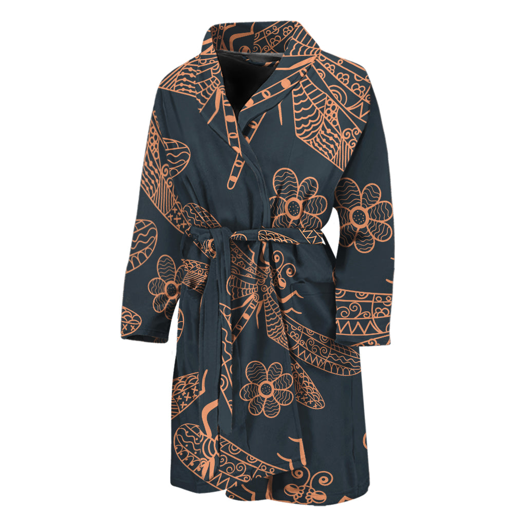 Vintage Dragonfly Pattern Print Men's Bathrobe