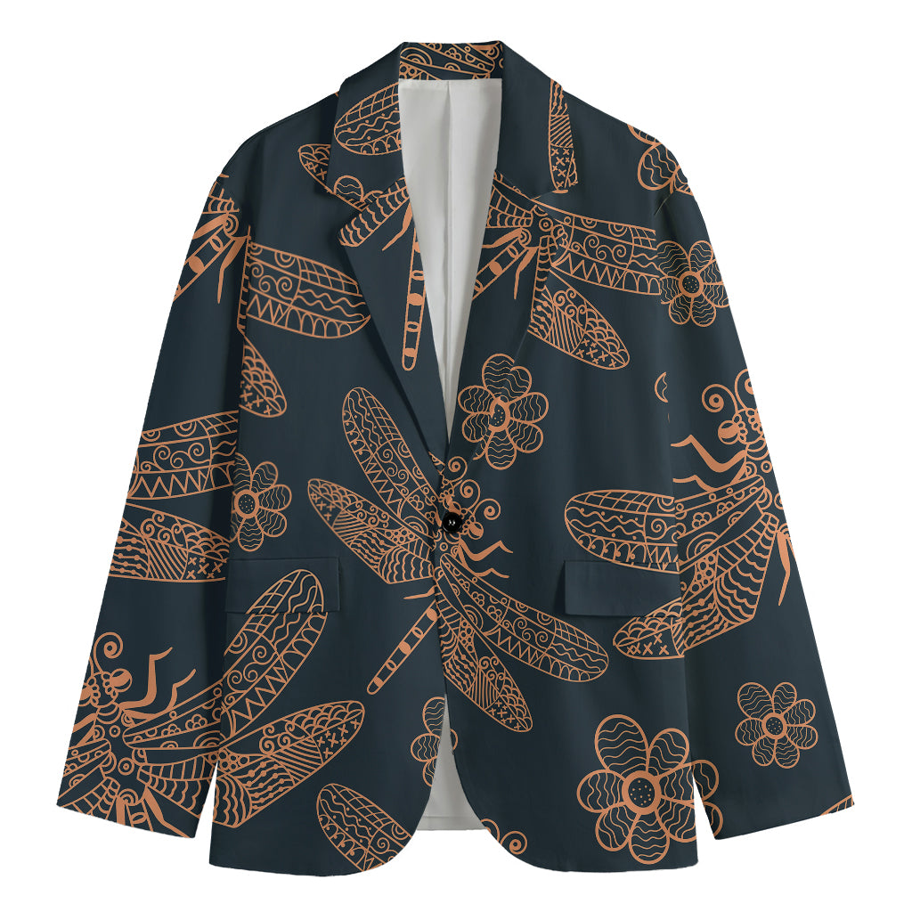 Vintage Dragonfly Pattern Print Men's Blazer