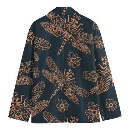 Vintage Dragonfly Pattern Print Men's Blazer