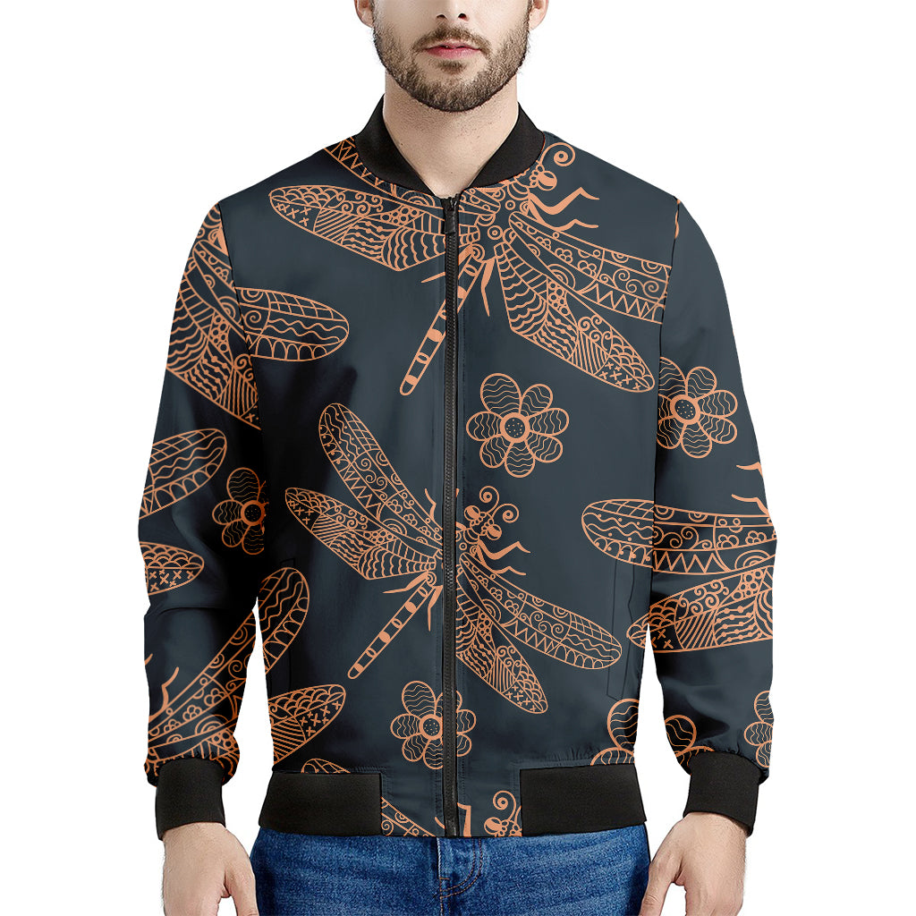 Vintage Dragonfly Pattern Print Men's Bomber Jacket