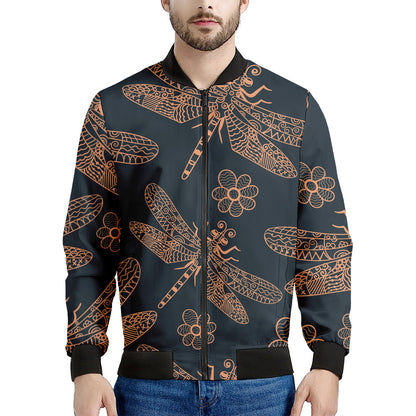 Vintage Dragonfly Pattern Print Men's Bomber Jacket