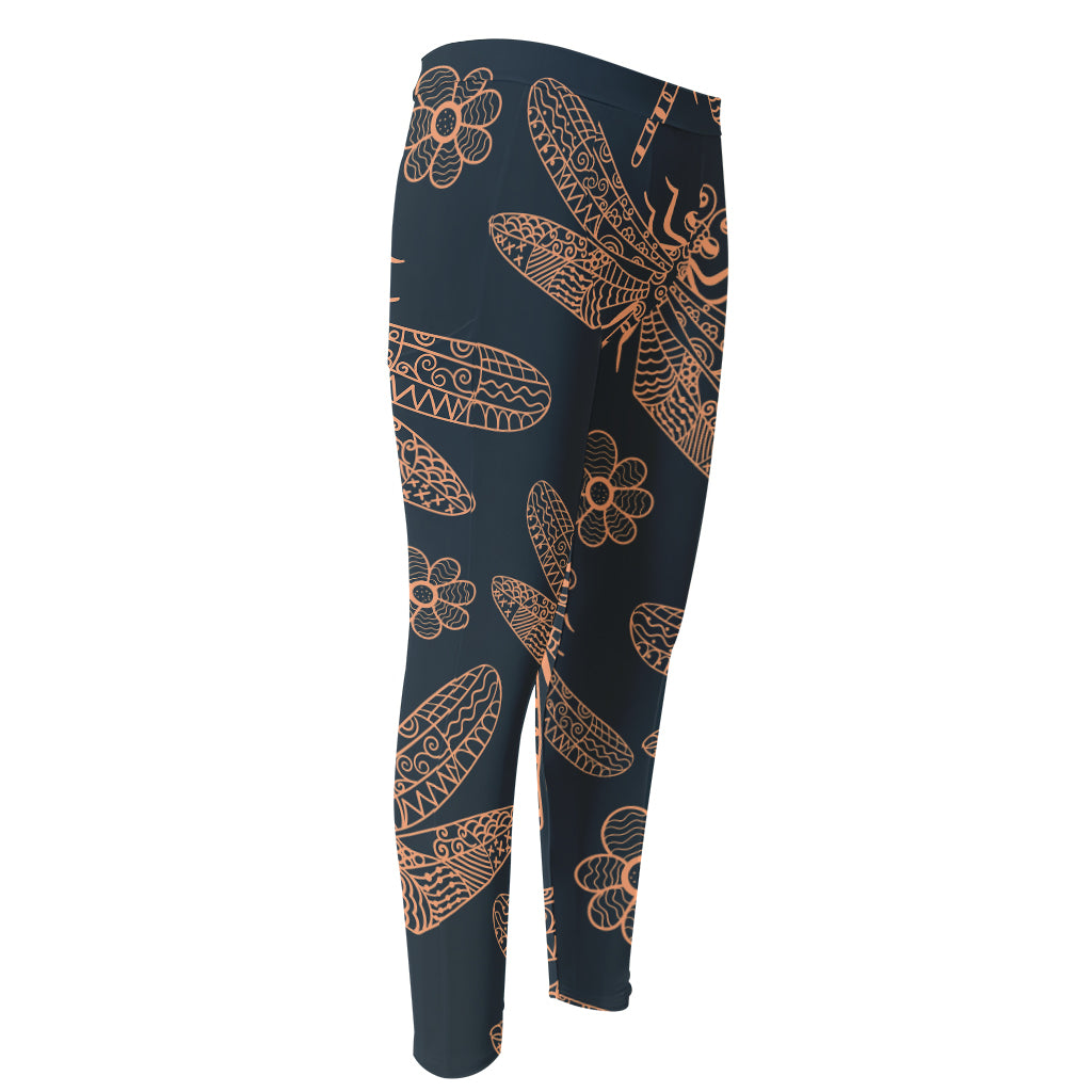 Vintage Dragonfly Pattern Print Men's Compression Pants