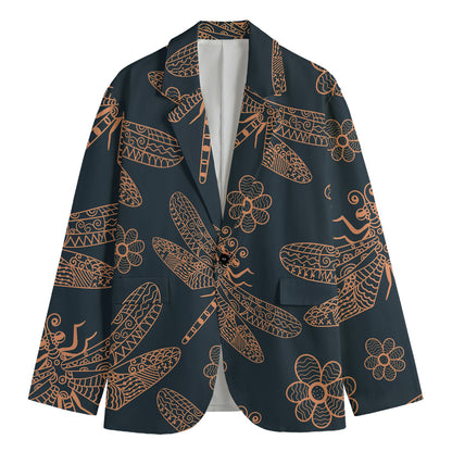 Vintage Dragonfly Pattern Print Men's Cotton Blazer