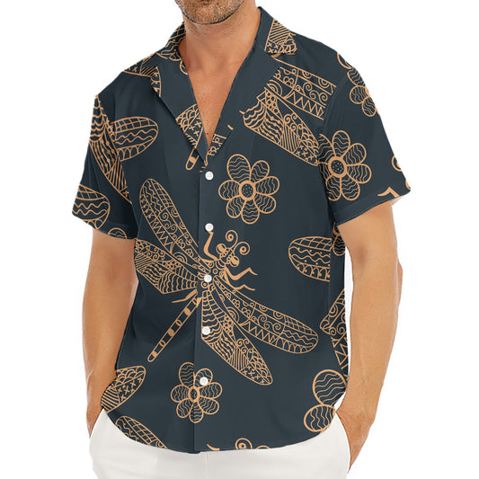 Vintage Dragonfly Pattern Print Men's Deep V-Neck Shirt