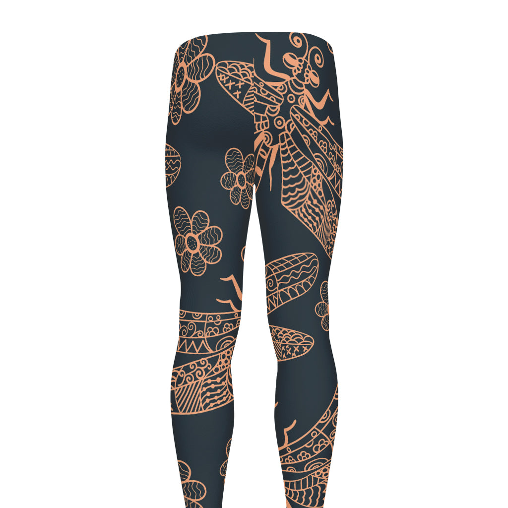 Vintage Dragonfly Pattern Print Men's leggings