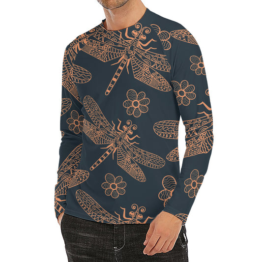 Vintage Dragonfly Pattern Print Men's Long Sleeve Rash Guard