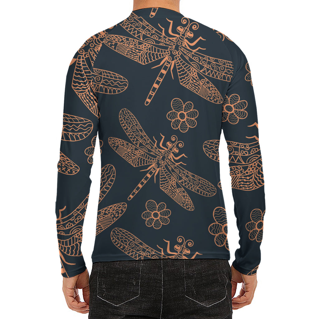 Vintage Dragonfly Pattern Print Men's Long Sleeve Rash Guard
