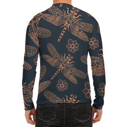 Vintage Dragonfly Pattern Print Men's Long Sleeve Rash Guard