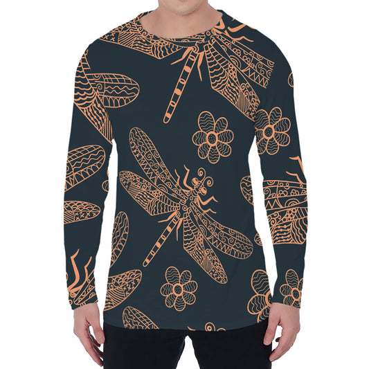 Vintage Dragonfly Pattern Print Men's Long Sleeve T-Shirt