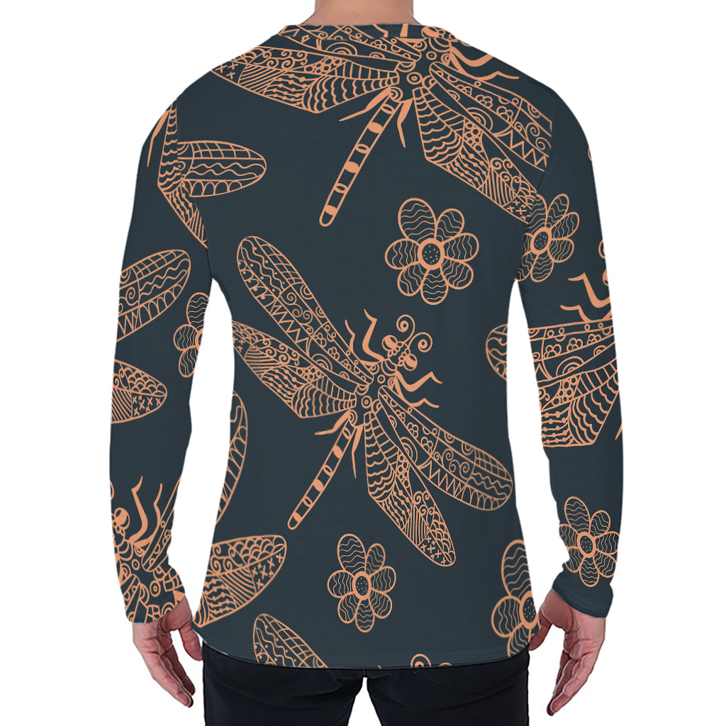 Vintage Dragonfly Pattern Print Men's Long Sleeve T-Shirt