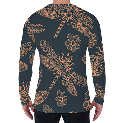 Vintage Dragonfly Pattern Print Men's Long Sleeve T-Shirt