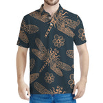 Vintage Dragonfly Pattern Print Men's Polo Shirt