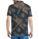 Vintage Dragonfly Pattern Print Men's Polo Shirt