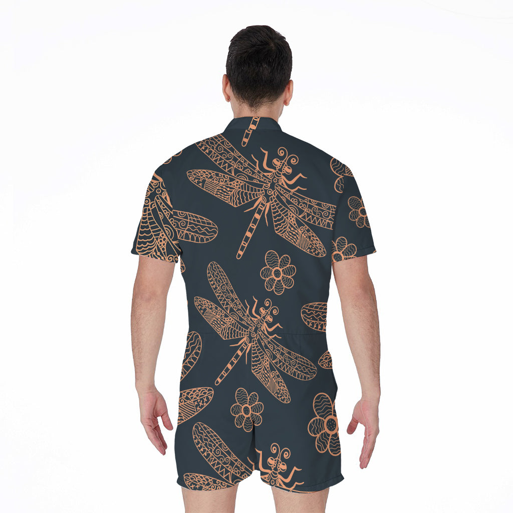 Vintage Dragonfly Pattern Print Men's Rompers