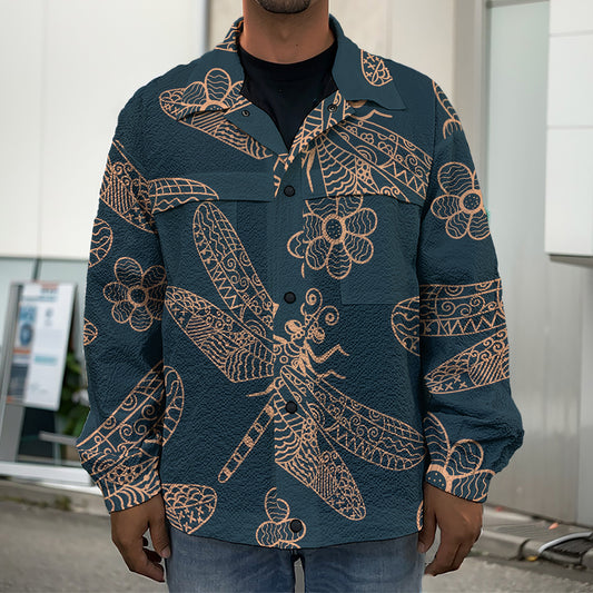 Vintage Dragonfly Pattern Print Men's Shirt Jacket