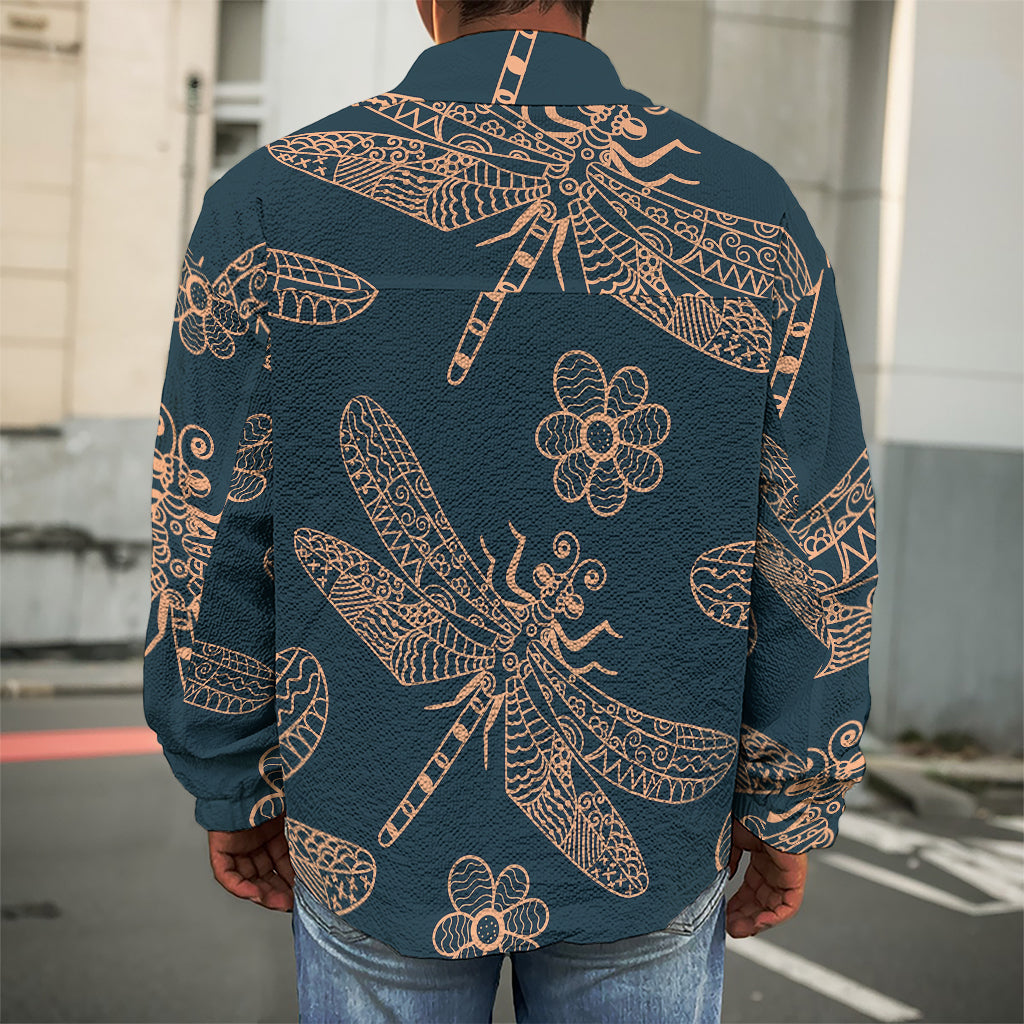 Vintage Dragonfly Pattern Print Men's Shirt Jacket