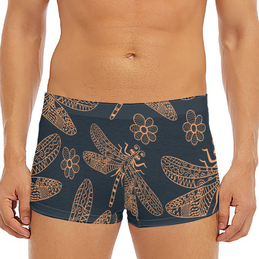 Vintage Dragonfly Pattern Print Men's Short Boxer Briefs