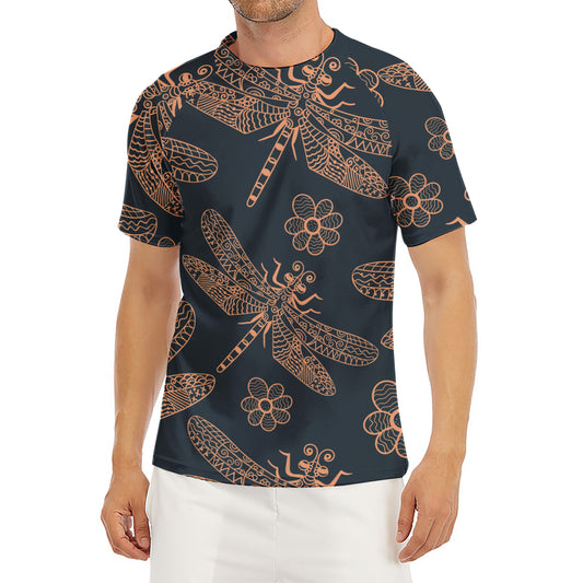 Vintage Dragonfly Pattern Print Men's Short Sleeve Rash Guard