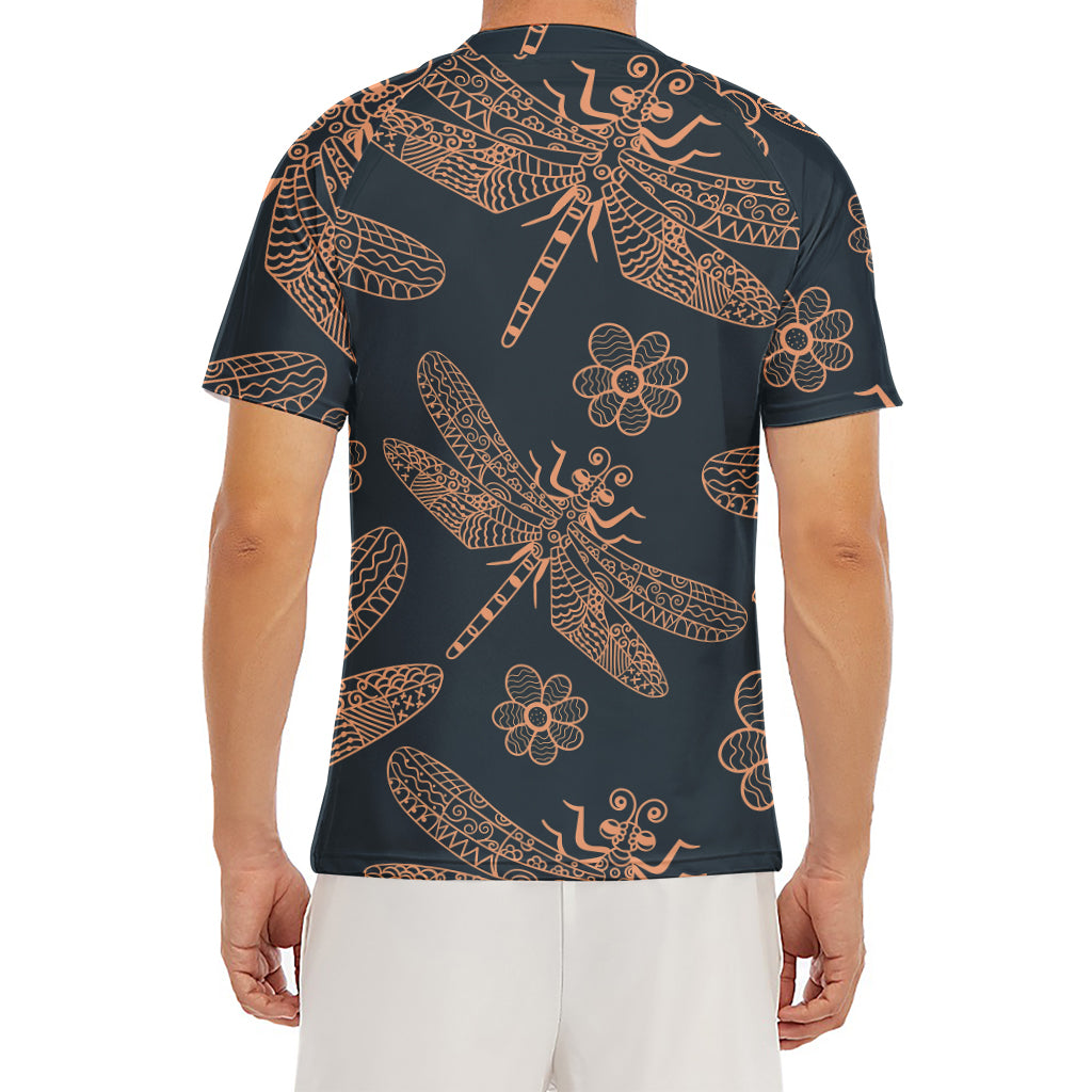 Vintage Dragonfly Pattern Print Men's Short Sleeve Rash Guard
