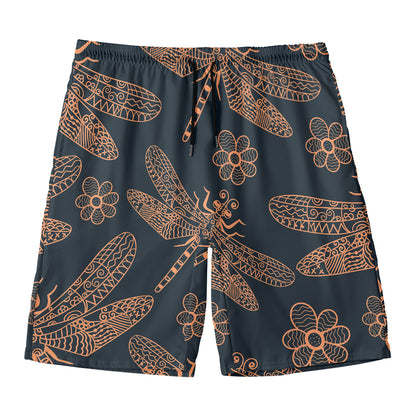 Vintage Dragonfly Pattern Print Men's Swim Trunks
