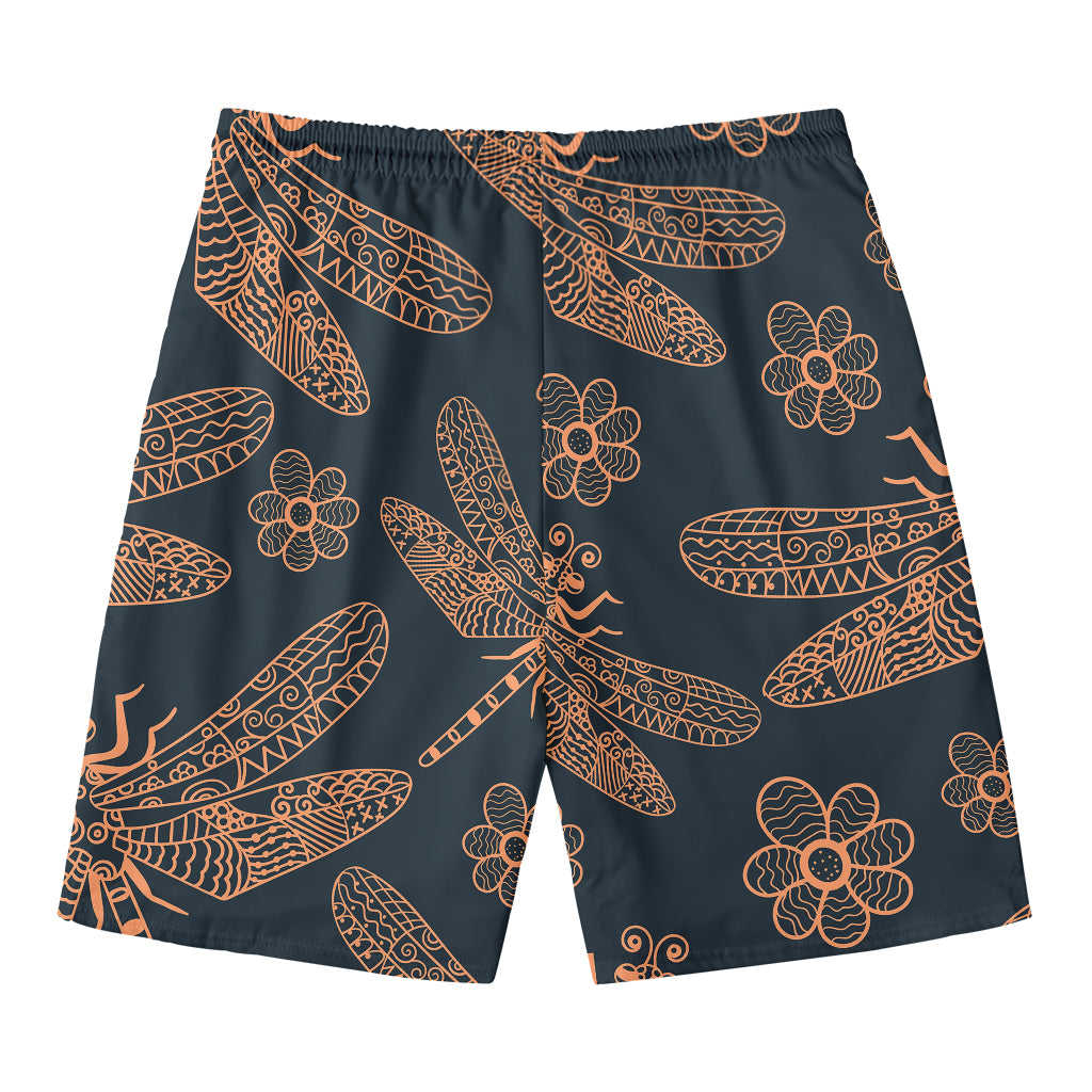Vintage Dragonfly Pattern Print Men's Swim Trunks