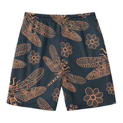 Vintage Dragonfly Pattern Print Men's Swim Trunks