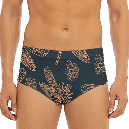 Vintage Dragonfly Pattern Print Men's Triangle Swim Briefs