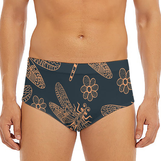 Vintage Dragonfly Pattern Print Men's Triangle Swim Briefs