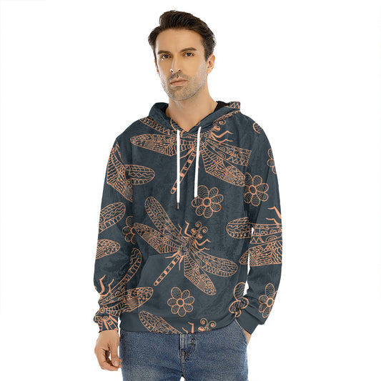 Vintage Dragonfly Pattern Print Men's Velvet Pullover Hoodie