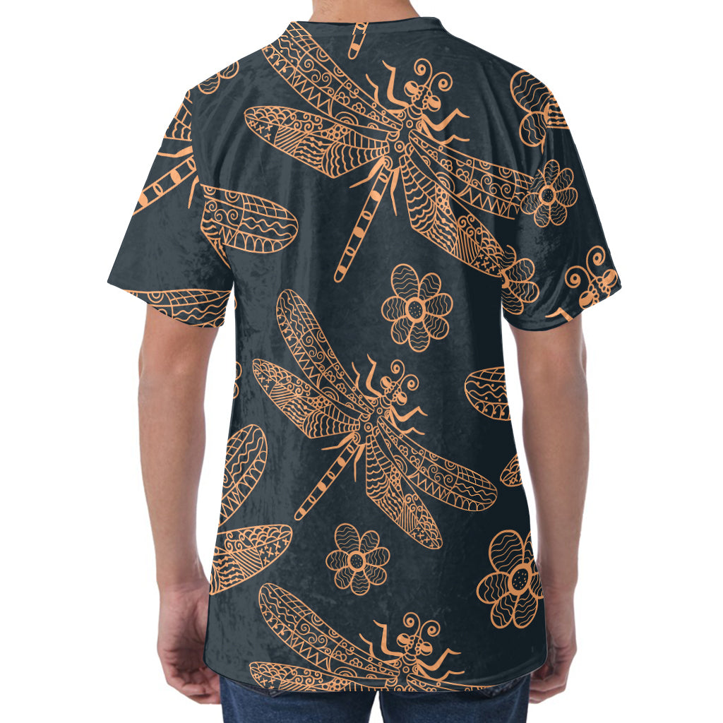 Vintage Dragonfly Pattern Print Men's Velvet T-Shirt