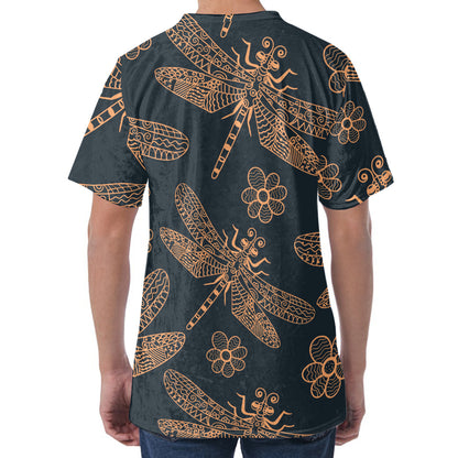 Vintage Dragonfly Pattern Print Men's Velvet T-Shirt