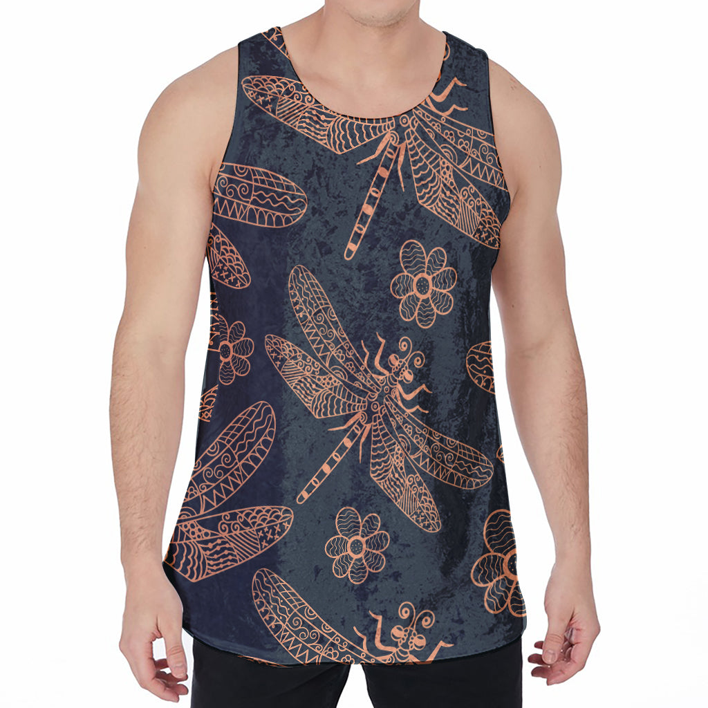 Vintage Dragonfly Pattern Print Men's Velvet Tank Top
