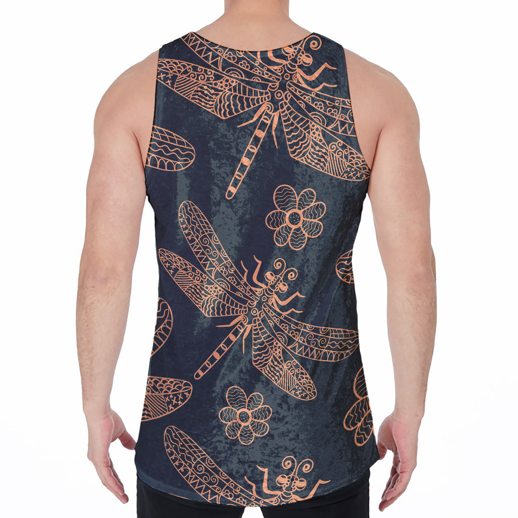Vintage Dragonfly Pattern Print Men's Velvet Tank Top