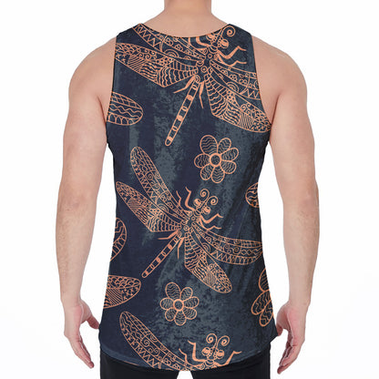 Vintage Dragonfly Pattern Print Men's Velvet Tank Top
