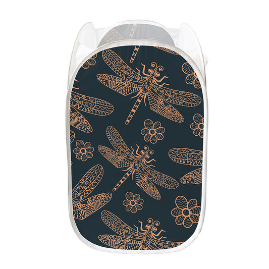 Vintage Dragonfly Pattern Print Mesh Laundry Hamper