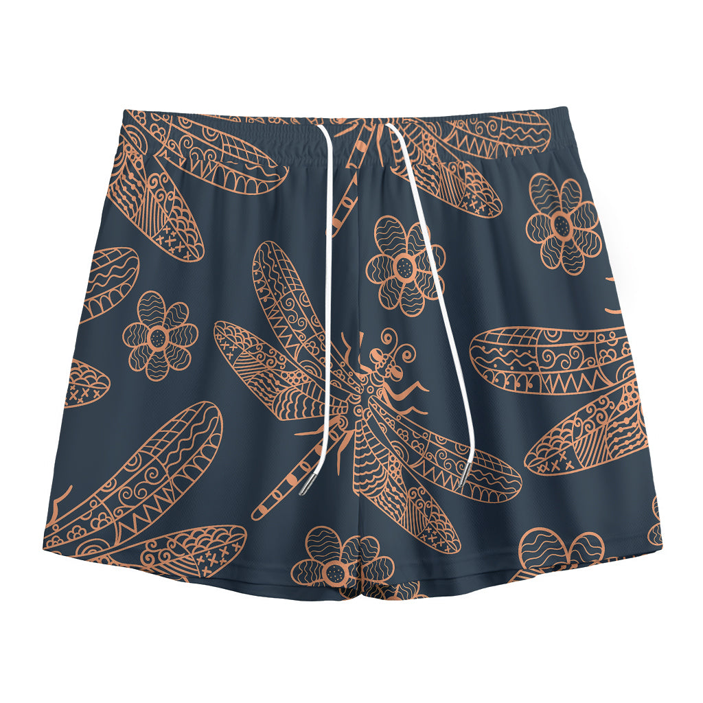 Vintage Dragonfly Pattern Print Mesh Shorts