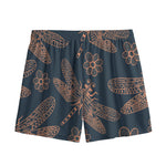 Vintage Dragonfly Pattern Print Mesh Shorts
