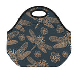 Vintage Dragonfly Pattern Print Neoprene Lunch Bag