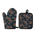 Vintage Dragonfly Pattern Print Oven Mitt And Pot Holder Set