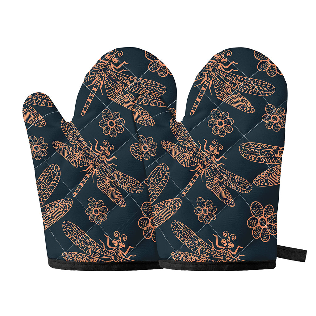 Vintage Dragonfly Pattern Print Oven Mitts