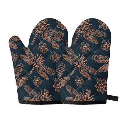 Vintage Dragonfly Pattern Print Oven Mitts