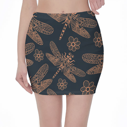 Vintage Dragonfly Pattern Print Pencil Mini Skirt