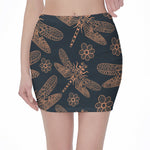 Vintage Dragonfly Pattern Print Pencil Mini Skirt