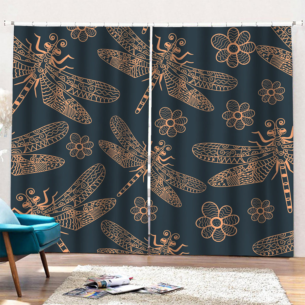 Vintage Dragonfly Pattern Print Pencil Pleat Curtains