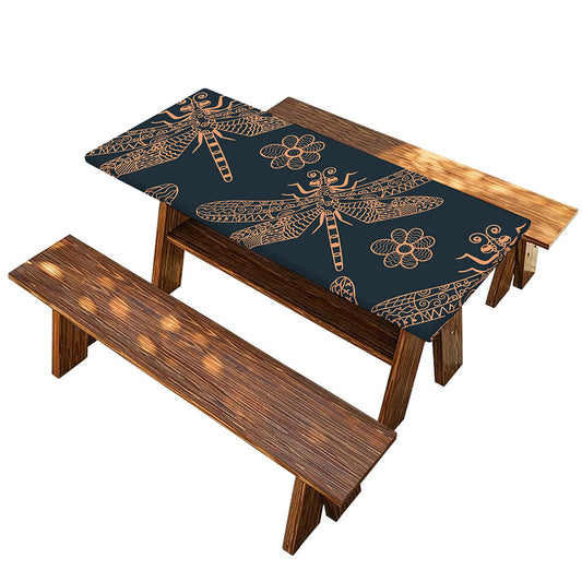 Vintage Dragonfly Pattern Print Picnic Table Cover