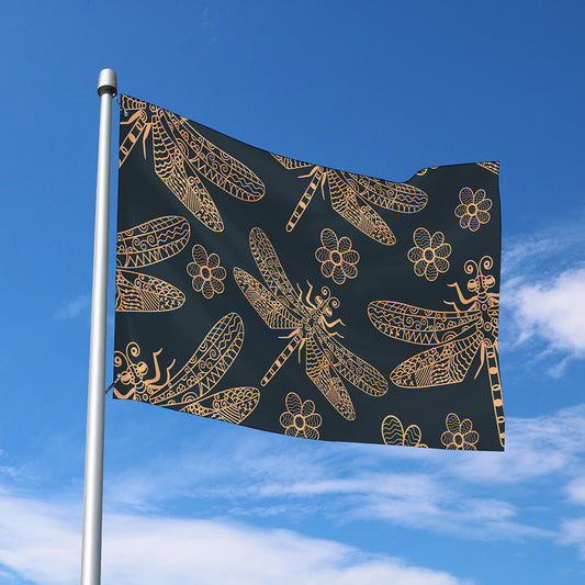 Vintage Dragonfly Pattern Print Polyester Flag