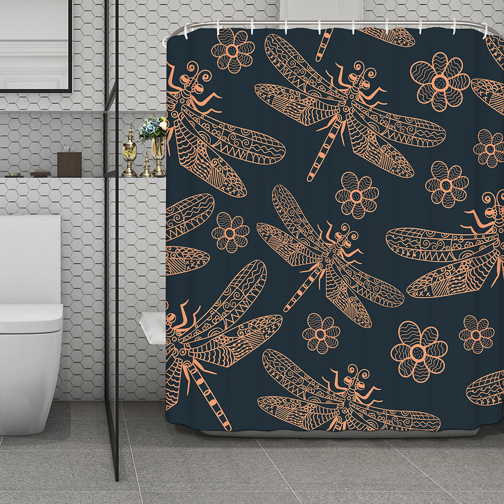 Vintage Dragonfly Pattern Print Polyester Shower Curtain