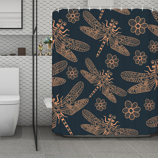 Vintage Dragonfly Pattern Print Polyester Shower Curtain