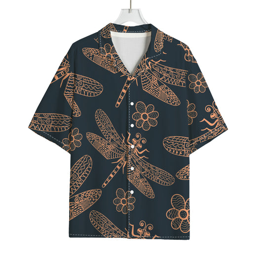 Vintage Dragonfly Pattern Print Rayon Hawaiian Shirt