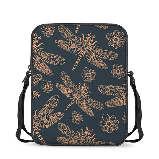 Vintage Dragonfly Pattern Print Rectangular Crossbody Bag
